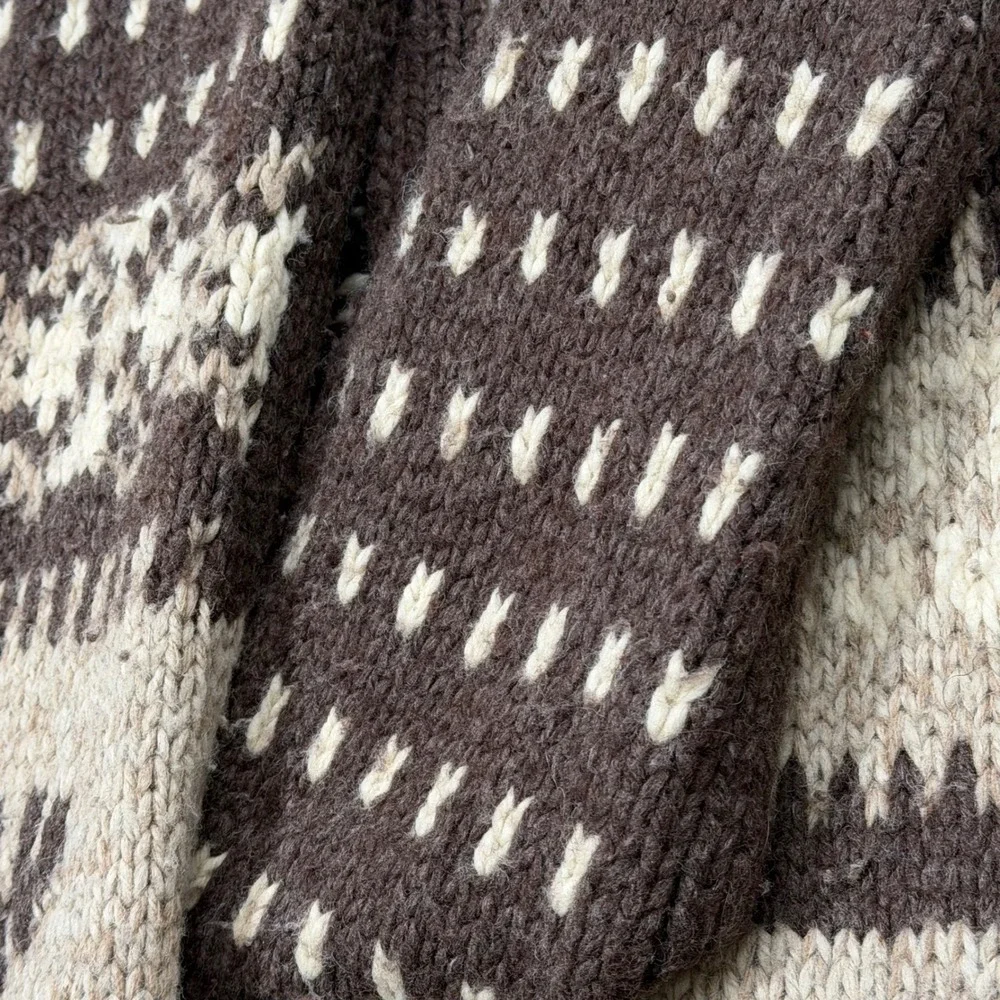 Abercrombie & Fitch Scarf Unisex OS Brown Vintage Moose Fair Isle Fringe Knit